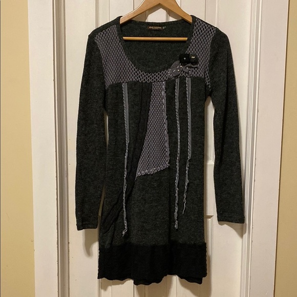 Wool Blend Long Sweater With Waste Tie Black Gray Whimsigoth Art to Wear Witchy - Picture 1 of 15